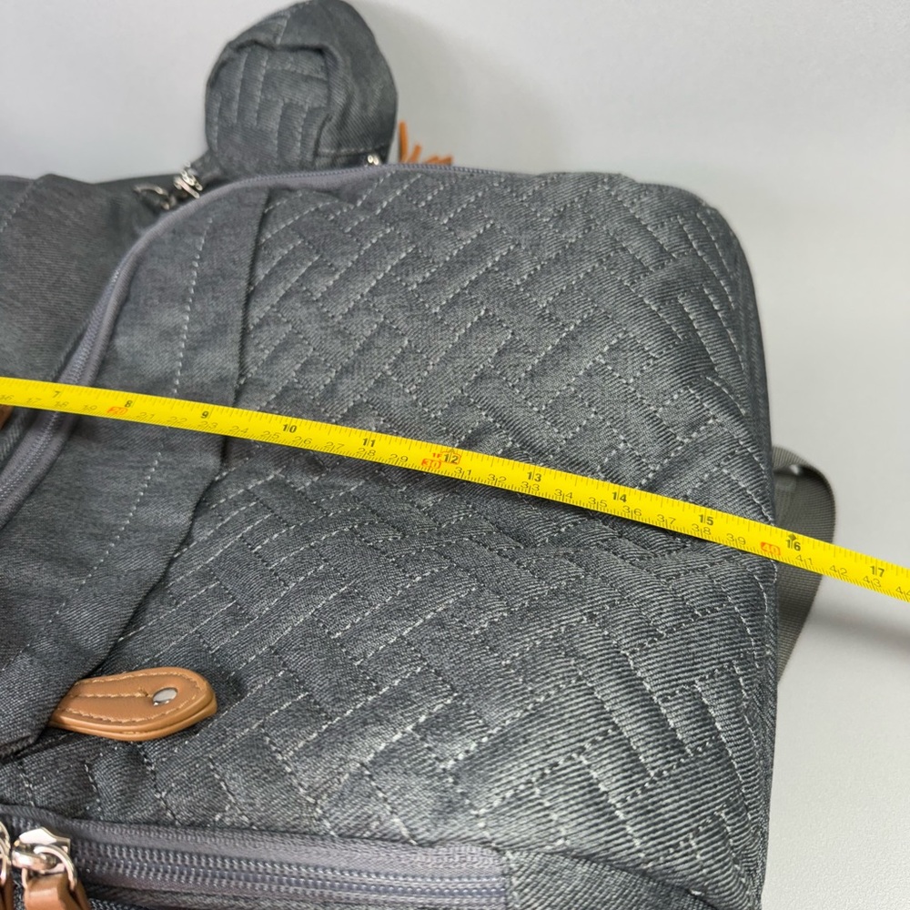 Dikaslon Chic Quilted Gray Backpack Diaper Bag with Tan Accents - Picture 11 of 13